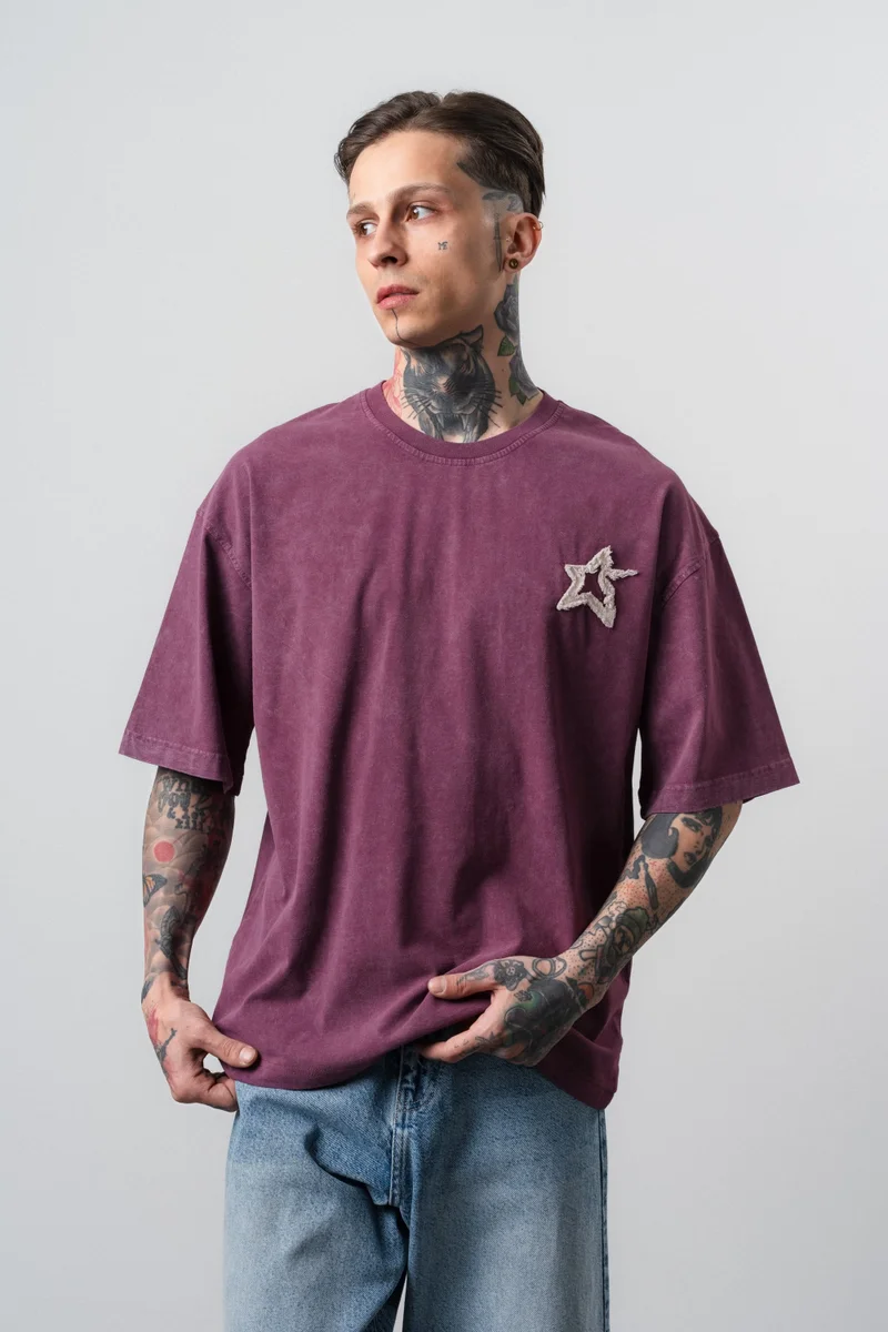 RESPIRE Men's Saint Embroidered Washed Oversize T-Shirt, Cherry Red