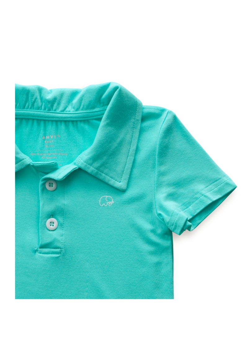 Anvi Baby Bamboo Spandex Polo T-Shirt- Aqua  - Image 2