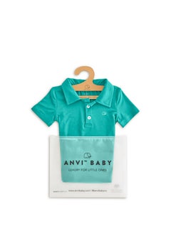 أنفي بيبي Bamboo Spandex Polo T-Shirt- Aqua  - Image 3