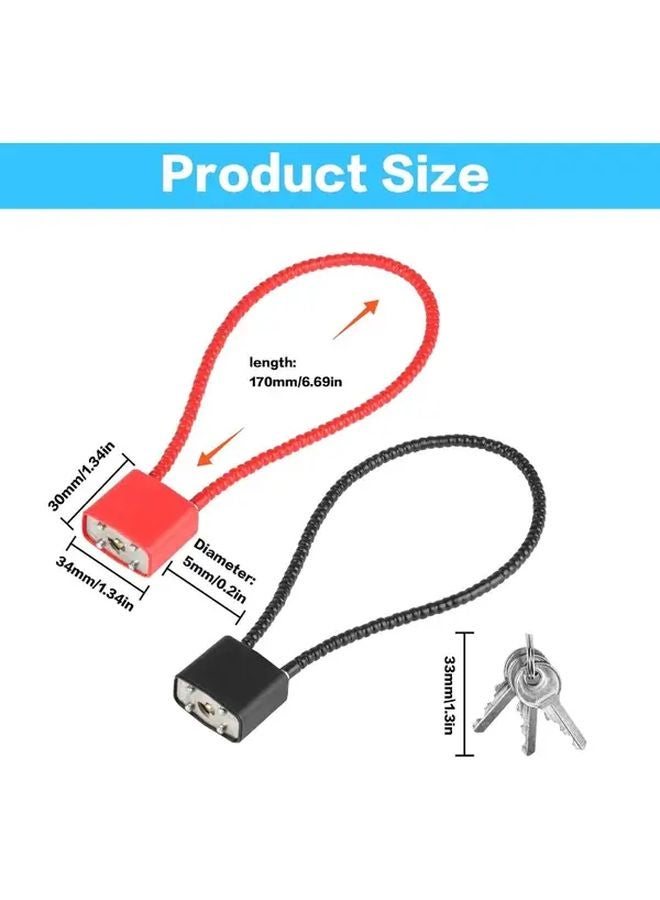 2pcs Black And Red Steel Cable Padlock 15 Inch With 6 Keys For Outdoor Security - Image 3