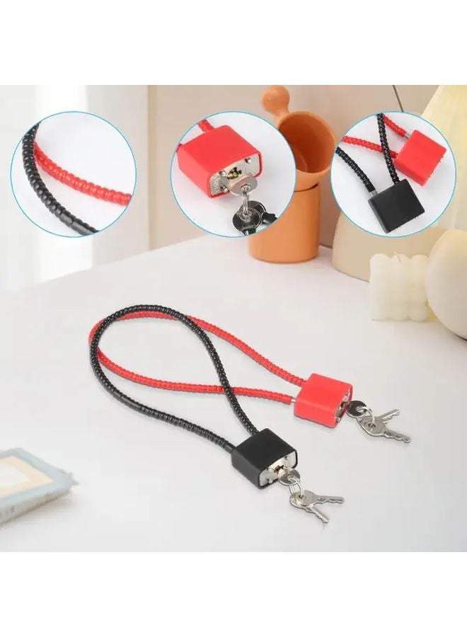 2pcs Black And Red Steel Cable Padlock 15 Inch With 6 Keys For Outdoor Security - Image 4