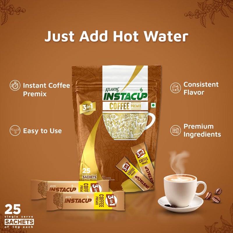 ATLANTIS INSTACUP 3-IN-1 Coffee Premix Single Serve Sachets Pack | 25 Sachets X 14 Grams Pack | Travel-Friendly Zipper Lock Pack | Just Add Hot Water & Stir - Image 5