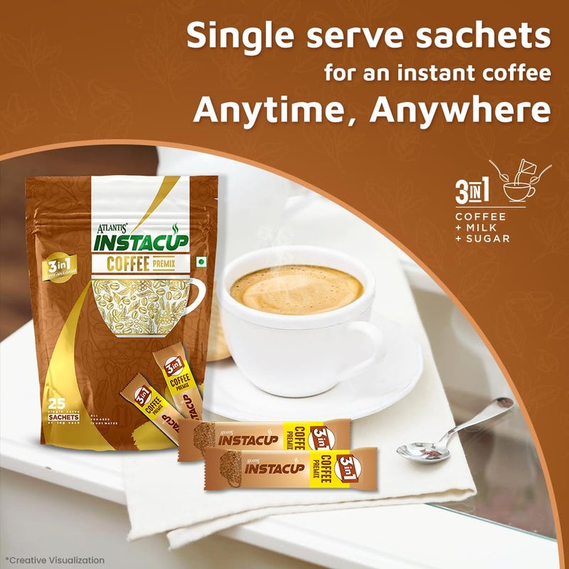 ATLANTIS INSTACUP 3-IN-1 Coffee Premix Single Serve Sachets Pack | 25 Sachets X 14 Grams Pack | Travel-Friendly Zipper Lock Pack | Just Add Hot Water & Stir - Image 4