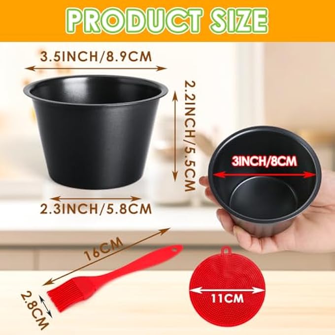 6 Pcs Pudding Moulds Individual Baking Cups For Muffins Mini Pies Puddings And Cupcake Carbon Steel Mini Pudding Basins For Air Fryer Oven Egg Tart Mould With Oil  Dish Brushes - Image 2