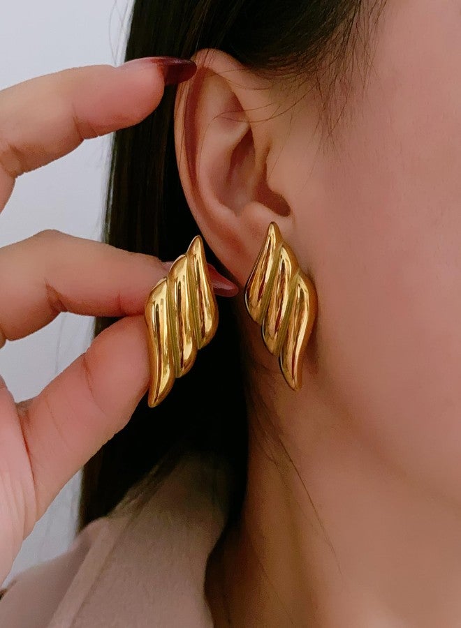 ZMANYIJEW Statement Earrings for Women Trendy Chunky Square Earrings Textured Stud Earrings for Women Lightweight Big Shell Wings Drop Earrings for Her - Image 5