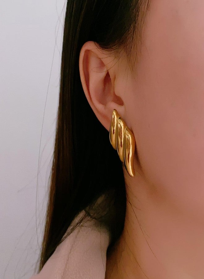 ZMANYIJEW Statement Earrings for Women Trendy Chunky Square Earrings Textured Stud Earrings for Women Lightweight Big Shell Wings Drop Earrings for Her - Image 4