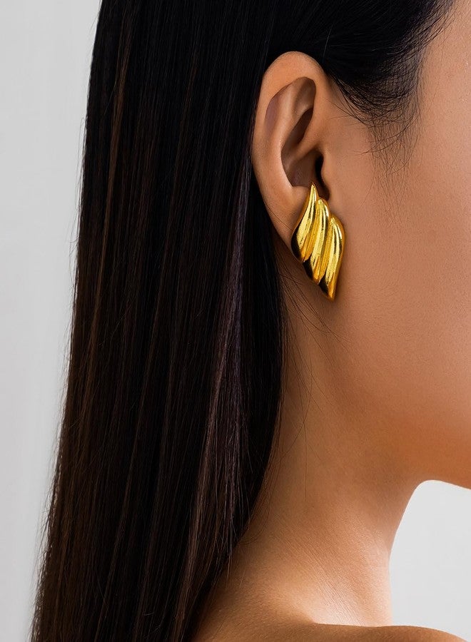 ZMANYIJEW Statement Earrings for Women Trendy Chunky Square Earrings Textured Stud Earrings for Women Lightweight Big Shell Wings Drop Earrings for Her - Image 3