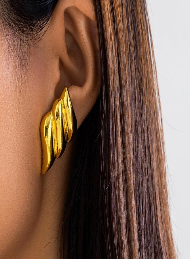 ZMANYIJEW Statement Earrings for Women Trendy Chunky Square Earrings Textured Stud Earrings for Women Lightweight Big Shell Wings Drop Earrings for Her - Image 2