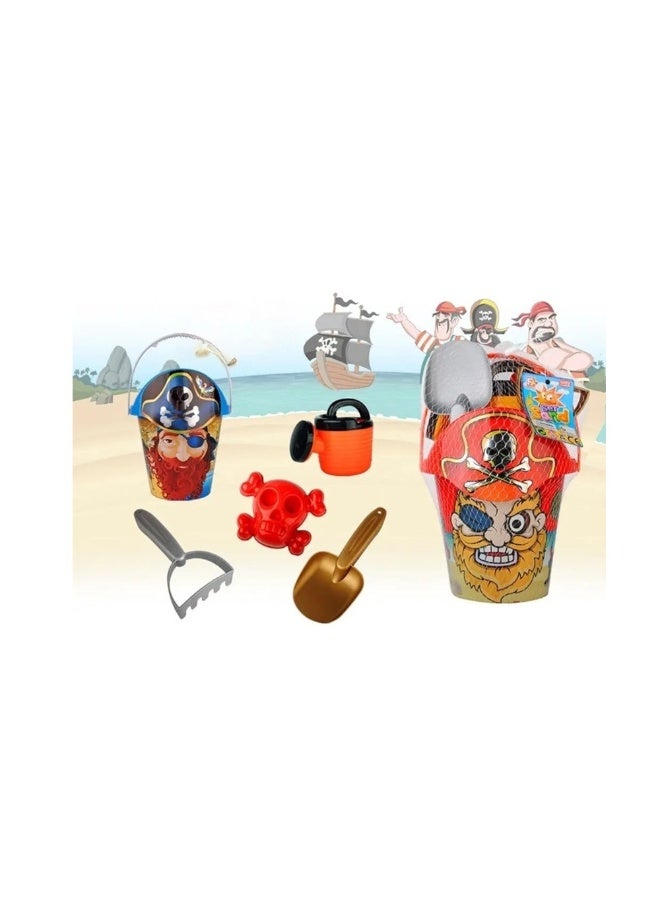 Fitto Plastic Pirate Sand Toy Playset with Bucket, Shovel, Watering Can, and Moulds Cool Pirate Design - Image 2