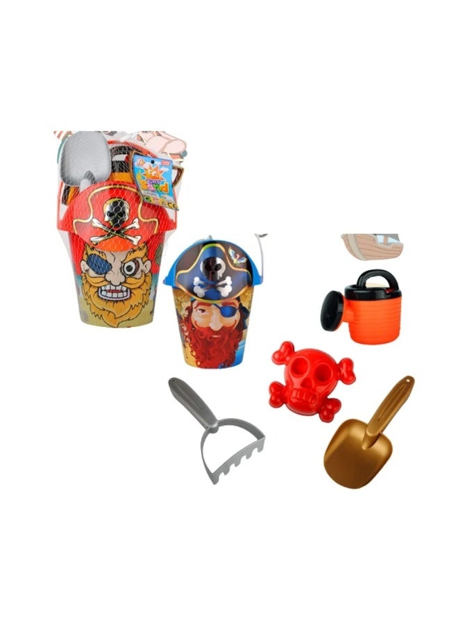 Fitto Plastic Pirate Sand Toy Playset with Bucket, Shovel, Watering Can, and Moulds Cool Pirate Design - Image 4