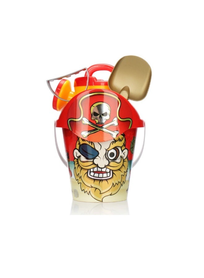 Fitto Plastic Pirate Sand Toy Playset with Bucket, Shovel, Watering Can, and Moulds Cool Pirate Design - Image 1