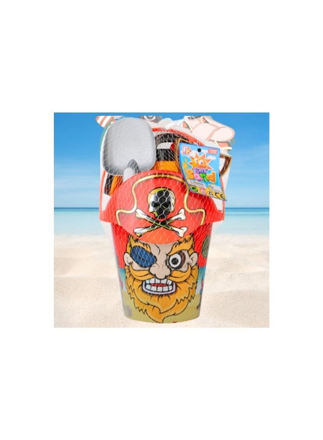 Fitto Plastic Pirate Sand Toy Playset with Bucket, Shovel, Watering Can, and Moulds Cool Pirate Design - Image 3