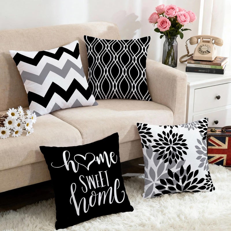 Hexagram Geometric Black Pillow Covers 18x18 Set of 4, Decorative Outdoor Boho Modern Throw Pillow Covers, Home Sweet Home Farmhouse Cushion Case for Couch Sofa Bedroom Indoor Decor(No Insert) - Image 5