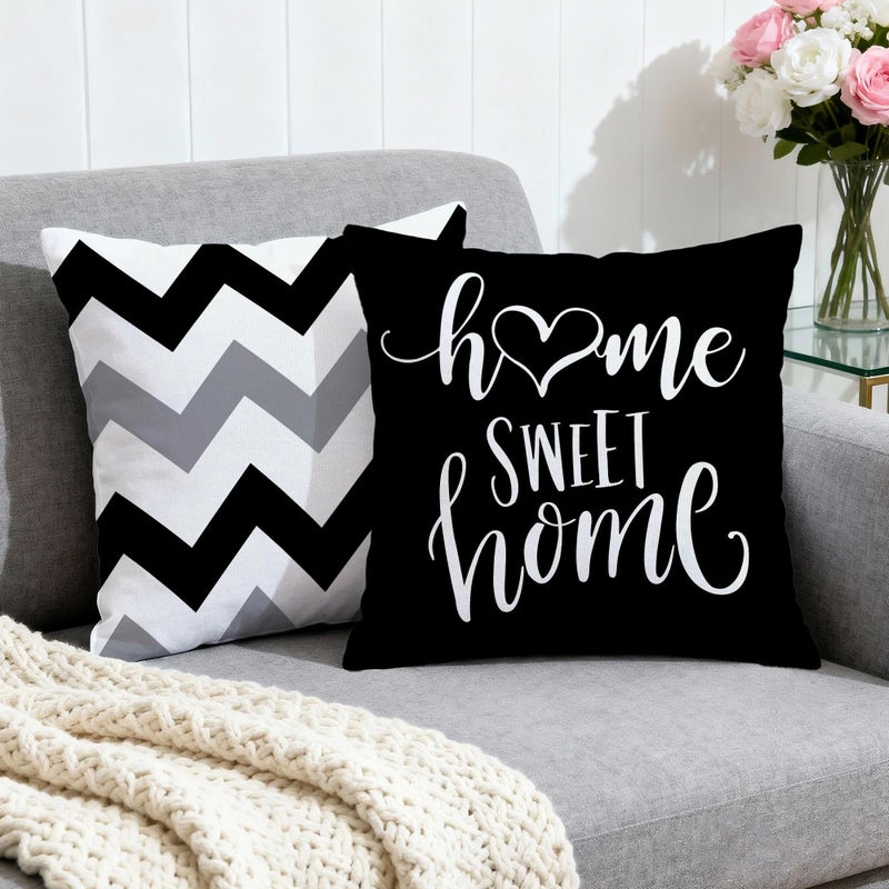 Hexagram Geometric Black Pillow Covers 18x18 Set of 4, Decorative Outdoor Boho Modern Throw Pillow Covers, Home Sweet Home Farmhouse Cushion Case for Couch Sofa Bedroom Indoor Decor(No Insert) - Image 2