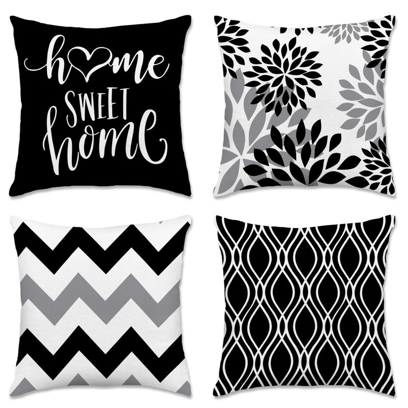 Hexagram Geometric Black Pillow Covers 18x18 Set of 4, Decorative Outdoor Boho Modern Throw Pillow Covers, Home Sweet Home Farmhouse Cushion Case for Couch Sofa Bedroom Indoor Decor(No Insert) - Image 1