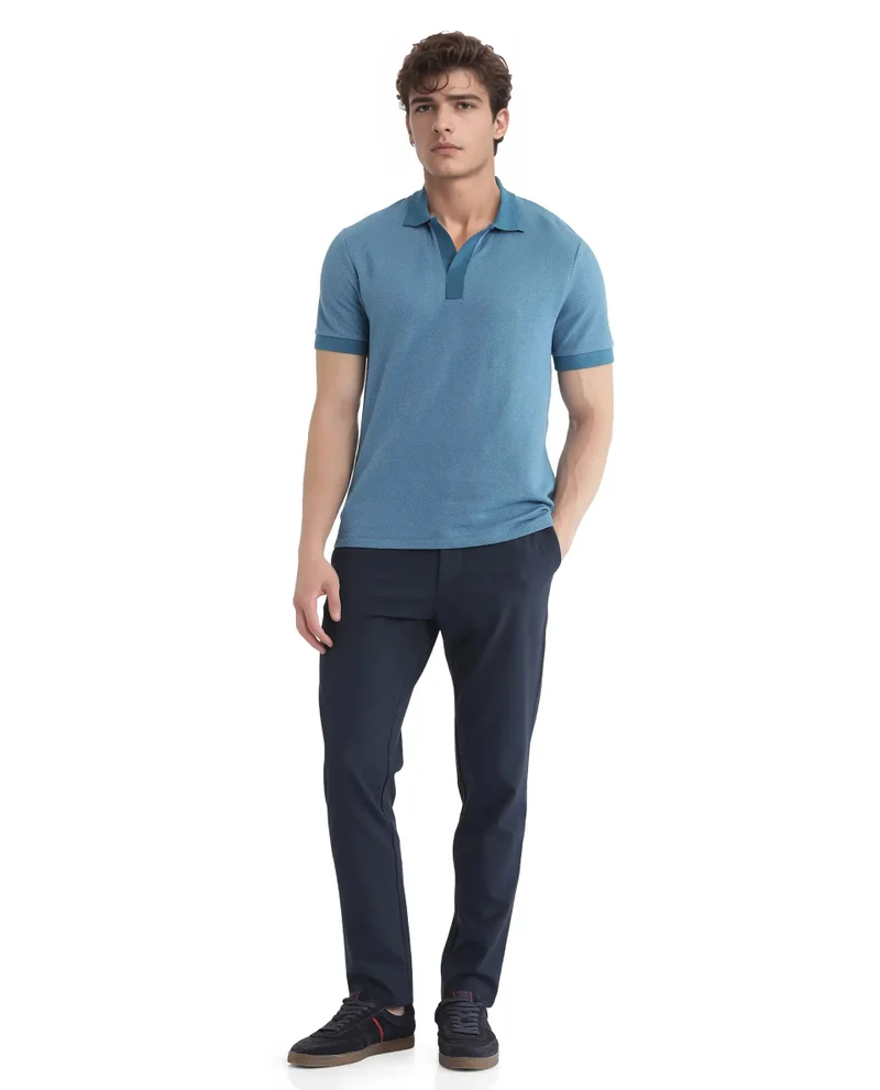 Rare Rabbit Rare Rabbit Men Marcelon Teal Cotton Poly Fabric Short Sleeve Johnny Collared Jacquard Polo