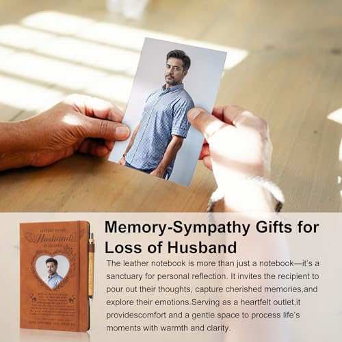 EliteSign Memorial Gifts for Loss of Husband - Letters to My Husband in Heaven Grief Journal & Pen 3Pcs Set, Leather A5 Notebook With Photo Cover, Sympathy Bereavement Gifts for Widow, Loss of Spouse Memorial Gift Set - Image 2