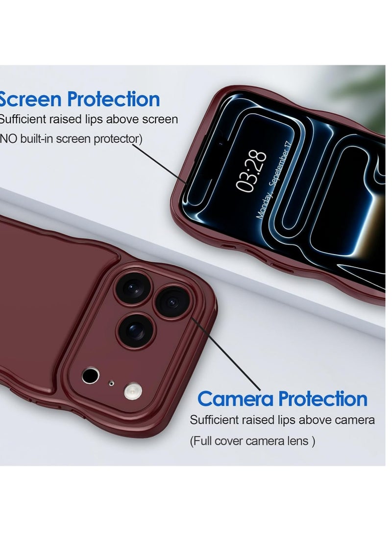 PULUZ iPhone 17 Pro Max Case Wave, Curly Frame Design for Women Girls, Cute Wavy Solid Color Aesthetic Phone Case Soft Flexible TPU Shockproof Full-Body Protective Cover 6.9" - Wine Red - Image 2