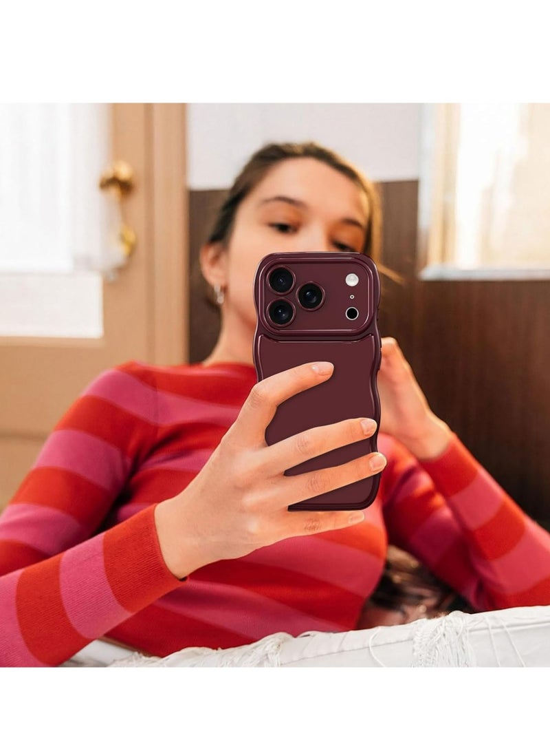 PULUZ iPhone 17 Pro Max Case Wave, Curly Frame Design for Women Girls, Cute Wavy Solid Color Aesthetic Phone Case Soft Flexible TPU Shockproof Full-Body Protective Cover 6.9" - Wine Red - Image 5