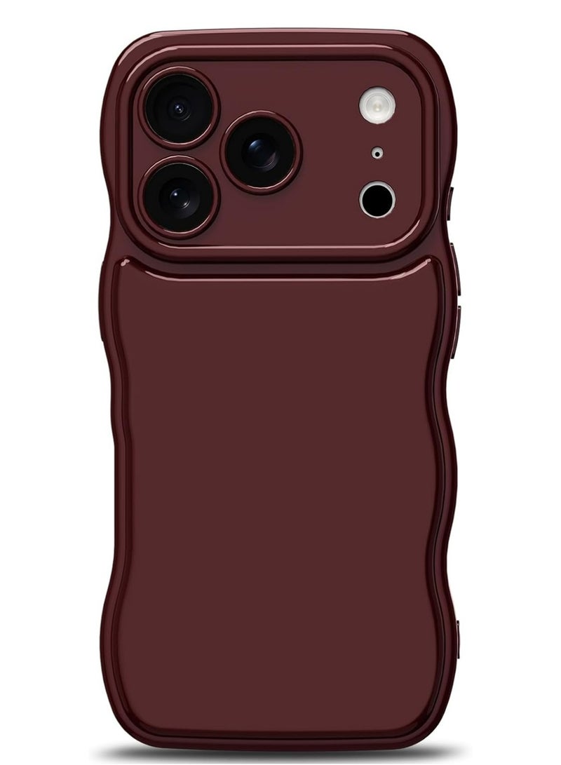 PULUZ iPhone 17 Pro Max Case Wave, Curly Frame Design for Women Girls, Cute Wavy Solid Color Aesthetic Phone Case Soft Flexible TPU Shockproof Full-Body Protective Cover 6.9" - Wine Red - Image 1