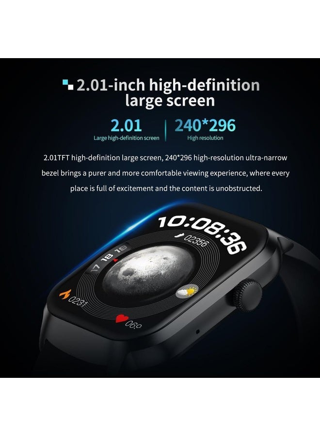 HuHa 2.01 inch Three-bead Steel Strap Bluetooth Call Smart Watch Support Heart Rate Monitoring / Non-invasive Blood Sugar(Black) - Image 5