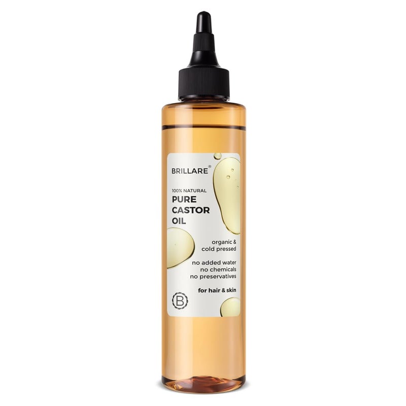 Brillare Pure Castor Oil for Hair Growth with Zero Chemicals Repairs Damaged Dry Skin Strengthen Hair with Healthy Look 100 Natural Organic 200 ml - Image 1