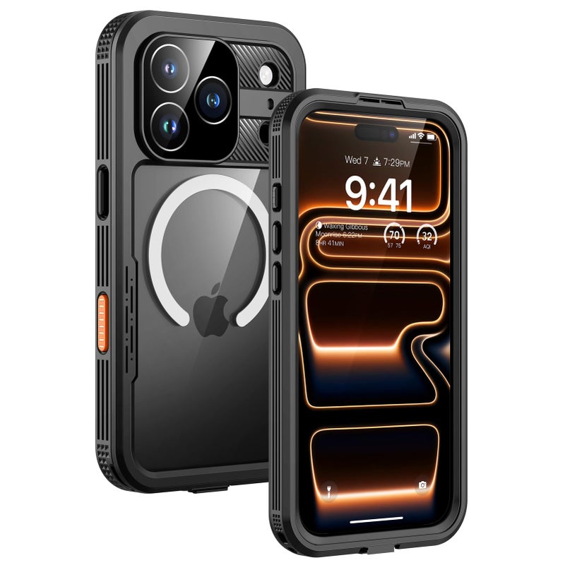Lanhiem Magnetic for iPhone 17 Pro Max Case, IP68 Waterproof Dustproof, Built-in Screen Protector [Compatible with Magsafe] Heavy Duty Rugged Cover Full Body Phone Case, 6.9 inch, Black - Image 1