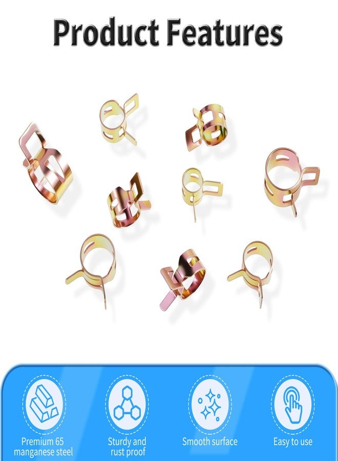 FOCMKEAS 50 pcs Spring Band Type Clamp，8mm/0.31"ID Spring Hose Clips，Silicone Vacuum Hose Pipe Clamps Fasteners Assortment Kit for Fuel Line，Water Pipe and Low Air Tube - Image 4