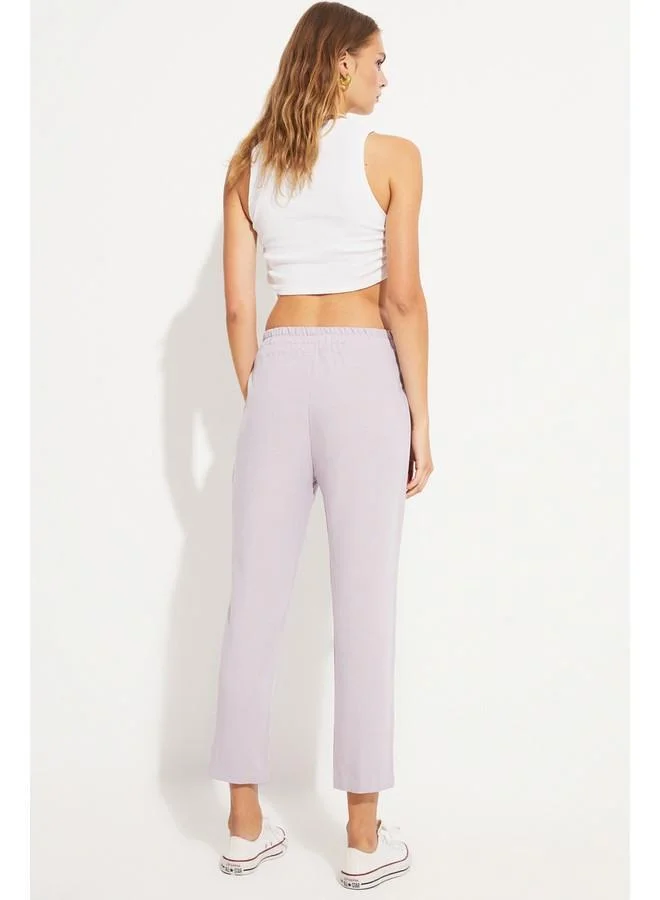 JUNE June High Waist Viscose Blend  Elastic Waist Trouser Lilac