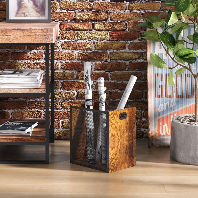 Huxitocan Retro Office Trash Can, Iron and Wood Combination Bedroom Garbage Can, Rectangular Design Wastebasket with Handle, Industrial Style Trash Can for Home Office, 4.5 Gallon (Patent Pending) - Image 3