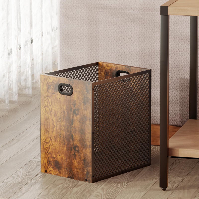 Huxitocan Retro Office Trash Can, Iron and Wood Combination Bedroom Garbage Can, Rectangular Design Wastebasket with Handle, Industrial Style Trash Can for Home Office, 4.5 Gallon (Patent Pending) - Image 1