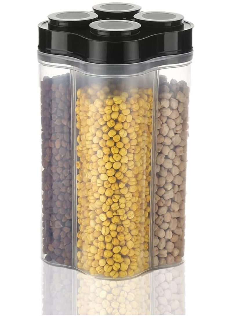 Clazkit Airtight Transparent Plastic Lock Food Storage 4 Section Cereal Container Jar for Grocery, Fridge Container Pack of 1, 2500ML - Black  - Image 1