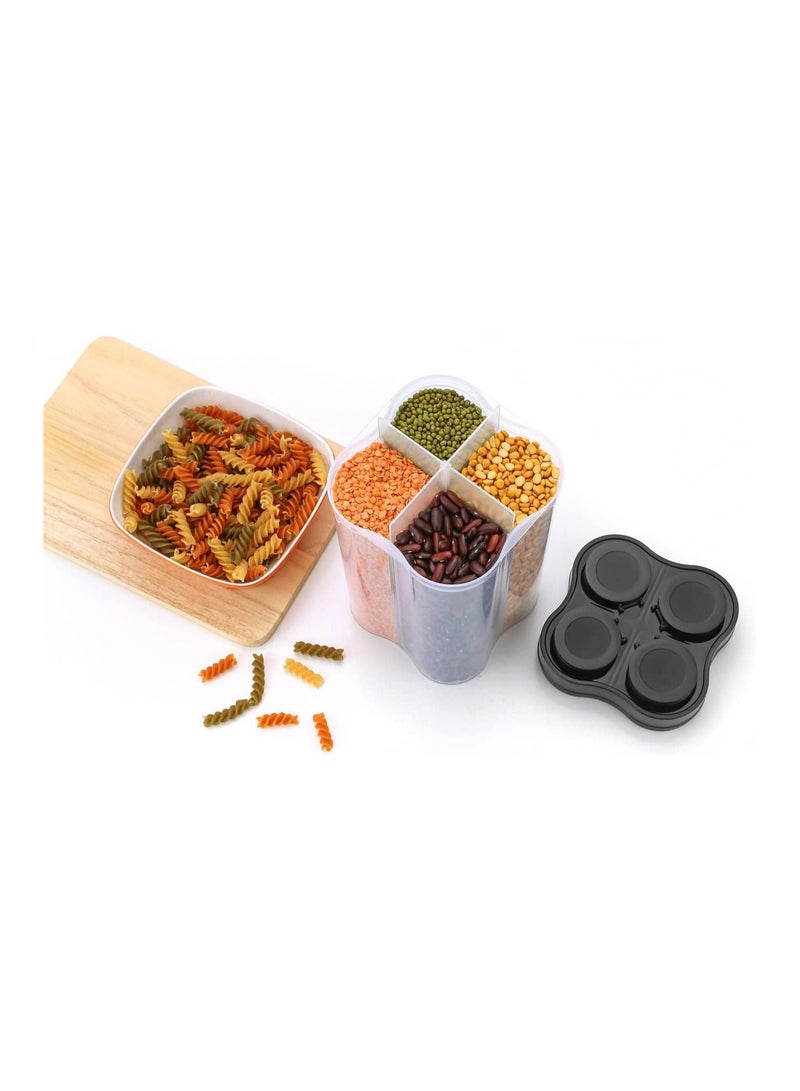 Clazkit Airtight Transparent Plastic Lock Food Storage 4 Section Cereal Container Jar for Grocery, Fridge Container Pack of 1, 2500ML - Black  - Image 2