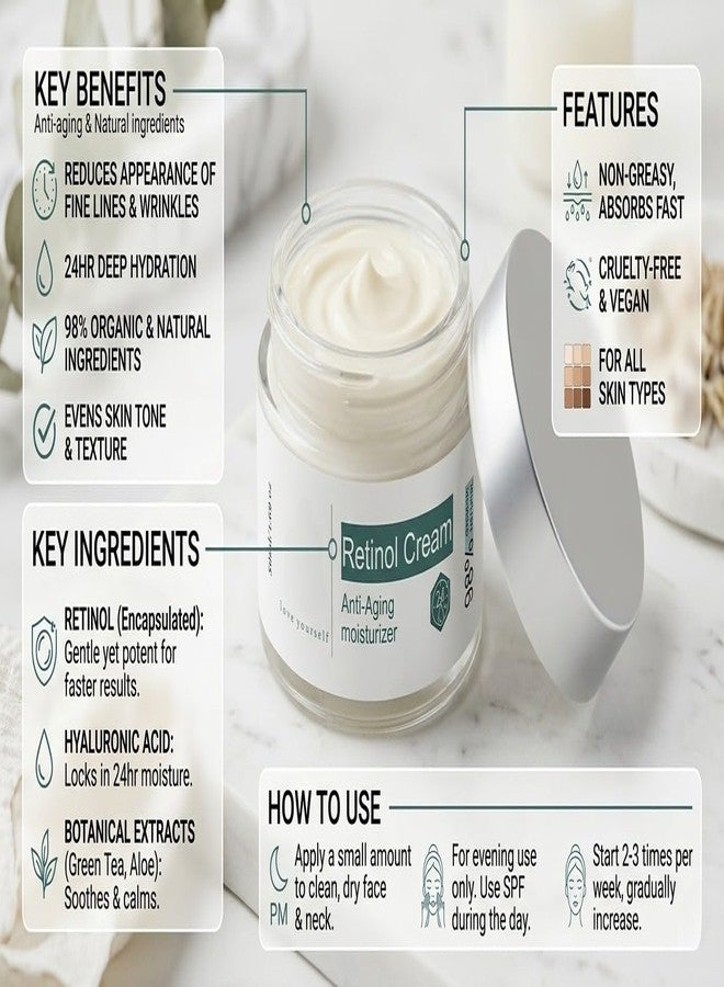SYLVERA Retinol Cream Anti-Aging Moisturizer 50ml Wrinkle Reduction & Skin Firming Night Cream Hydrating & Smoothing Formula 98% Natural | For All Skin Types (Pack of 2) - Image 4
