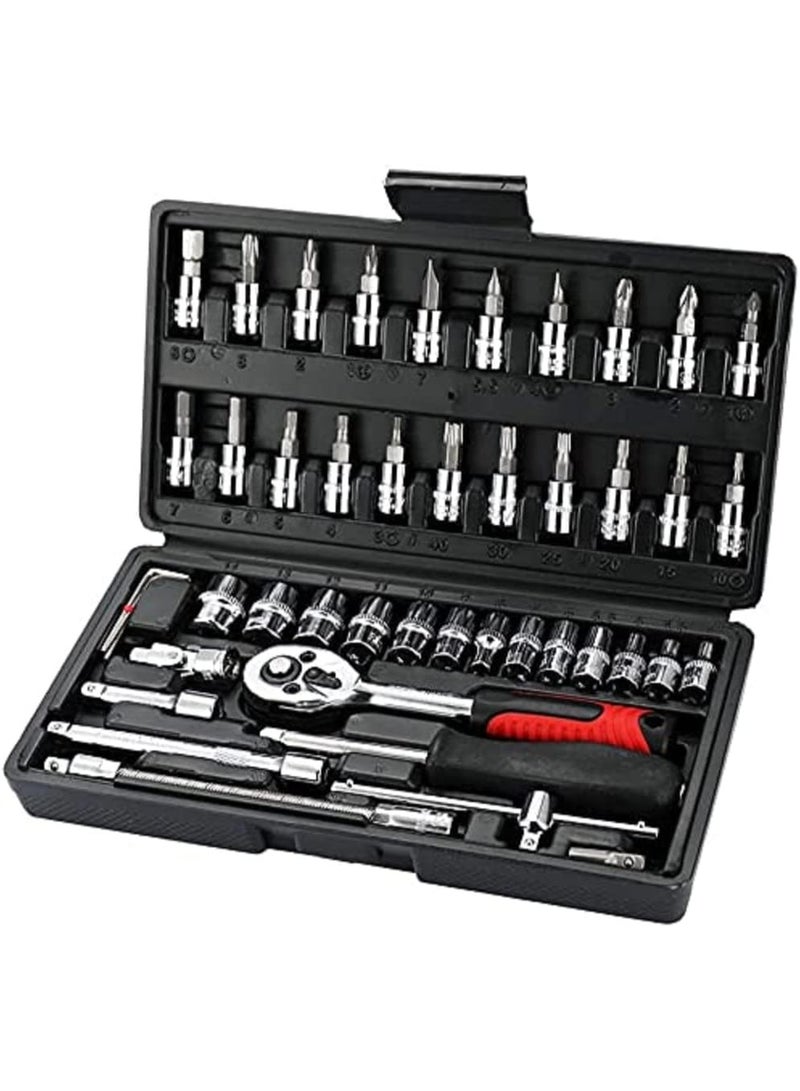 46-Piece Socket Ratchet Wrench Tool Kit – Multifunction Repair Set with Extension Bar & Drill Bits – Automotive & Home Maintenance Hand Tool Kit - Image 1