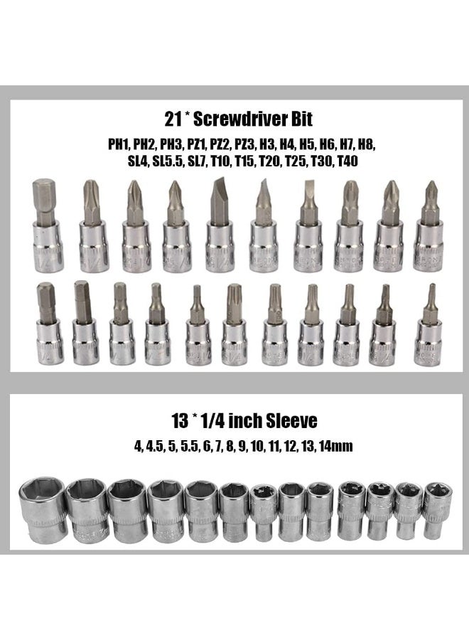 46-Piece Socket Ratchet Wrench Tool Kit – Multifunction Repair Set with Extension Bar & Drill Bits – Automotive & Home Maintenance Hand Tool Kit - Image 5