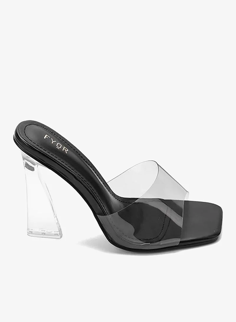 فايور صنادل نسائية بكعب عريض بحزام شفاف