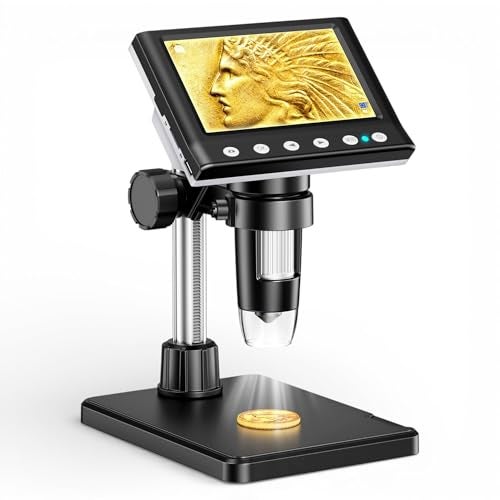 Aikokkl 4.3 Inch LCD Digital Coin Microscope, 1000X USB Magnifier with 8 Adjustable LED Lights for Coin Inspection, Electronics Repair, Soldering, Windows/Mac Compatible, 1080P - Image 1