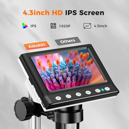 Aikokkl 4.3 Inch LCD Digital Coin Microscope, 1000X USB Magnifier with 8 Adjustable LED Lights for Coin Inspection, Electronics Repair, Soldering, Windows/Mac Compatible, 1080P - Image 3