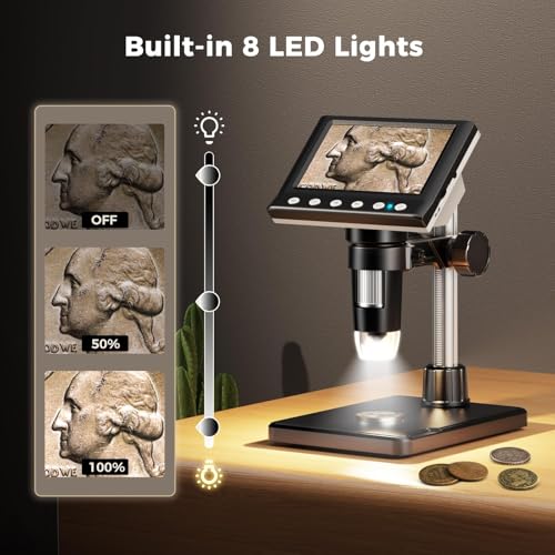 Aikokkl 4.3 Inch LCD Digital Coin Microscope, 1000X USB Magnifier with 8 Adjustable LED Lights for Coin Inspection, Electronics Repair, Soldering, Windows/Mac Compatible, 1080P - Image 4