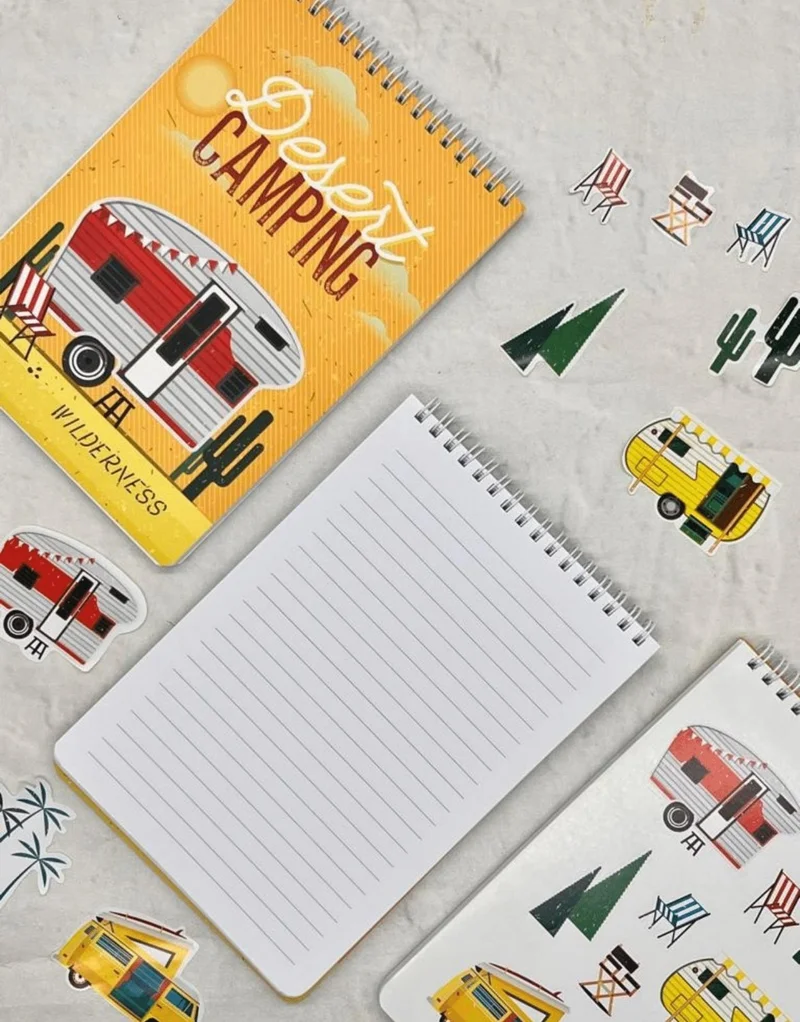 كاغيت جيمي دوكان Paper Ship Shop Striped Desert Camping Spiral Notebook with Single Sheet Stickers