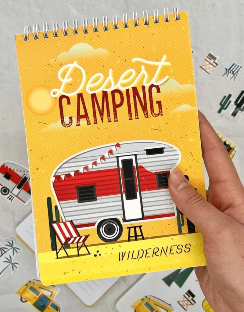 كاغيت جيمي دوكان Paper Ship Shop Striped Desert Camping Spiral Notebook with Single Sheet Stickers