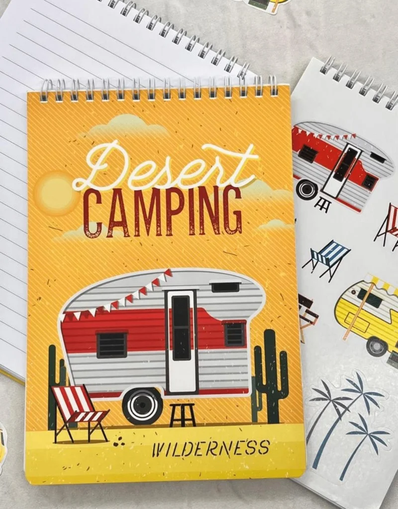 كاغيت جيمي دوكان Paper Ship Shop Striped Desert Camping Spiral Notebook with Single Sheet Stickers