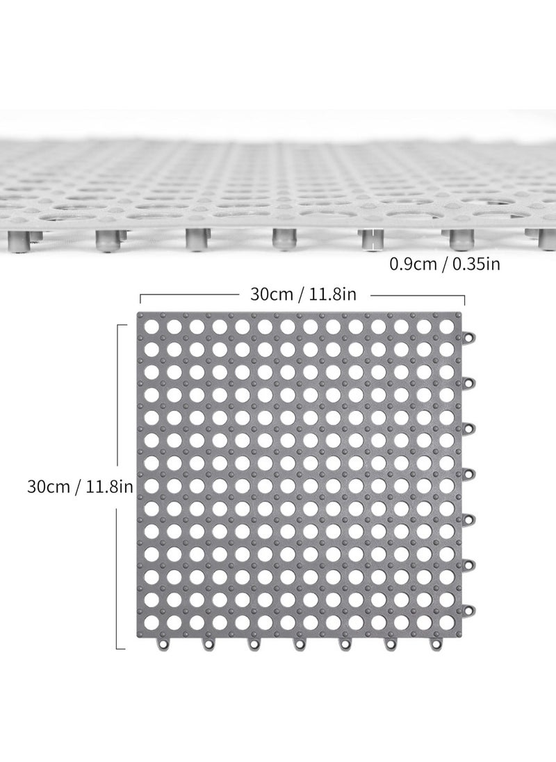 VUCATIN - 6PCS Drainage Interlocking Floor Mats 11.8”x11.8” Non-Slip Shower Bathroom Pool Tiles for Flooring Soft TPE Splicing Modular Interlocking Cushion Mat for Drain Pool Kennel Poultry Floor Grid Grey  (Grey) - Image 1