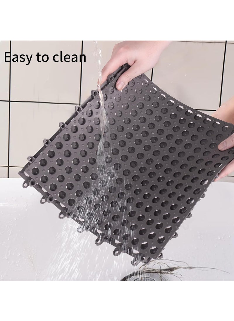 VUCATIN - 6PCS Drainage Interlocking Floor Mats 11.8”x11.8” Non-Slip Shower Bathroom Pool Tiles for Flooring Soft TPE Splicing Modular Interlocking Cushion Mat for Drain Pool Kennel Poultry Floor Grid Grey  (Grey) - Image 1