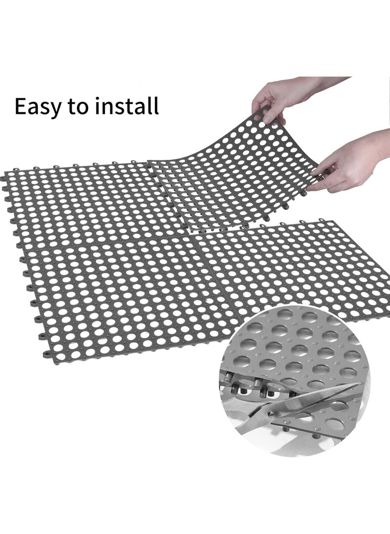 VUCATIN - 6PCS Drainage Interlocking Floor Mats 11.8”x11.8” Non-Slip Shower Bathroom Pool Tiles for Flooring Soft TPE Splicing Modular Interlocking Cushion Mat for Drain Pool Kennel Poultry Floor Grid Grey  (Grey) - Image 1