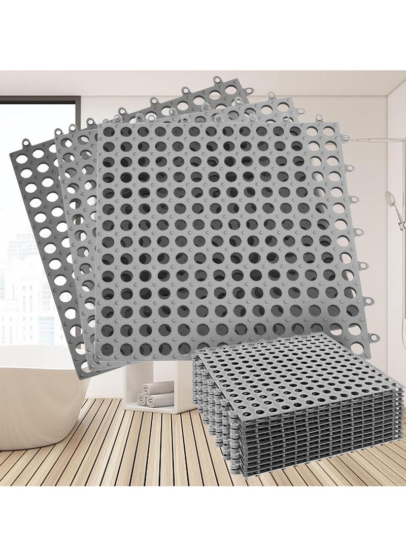 VUCATIN - 6PCS Drainage Interlocking Floor Mats 11.8”x11.8” Non-Slip Shower Bathroom Pool Tiles for Flooring Soft TPE Splicing Modular Interlocking Cushion Mat for Drain Pool Kennel Poultry Floor Grid Grey  (Grey) - Image 1