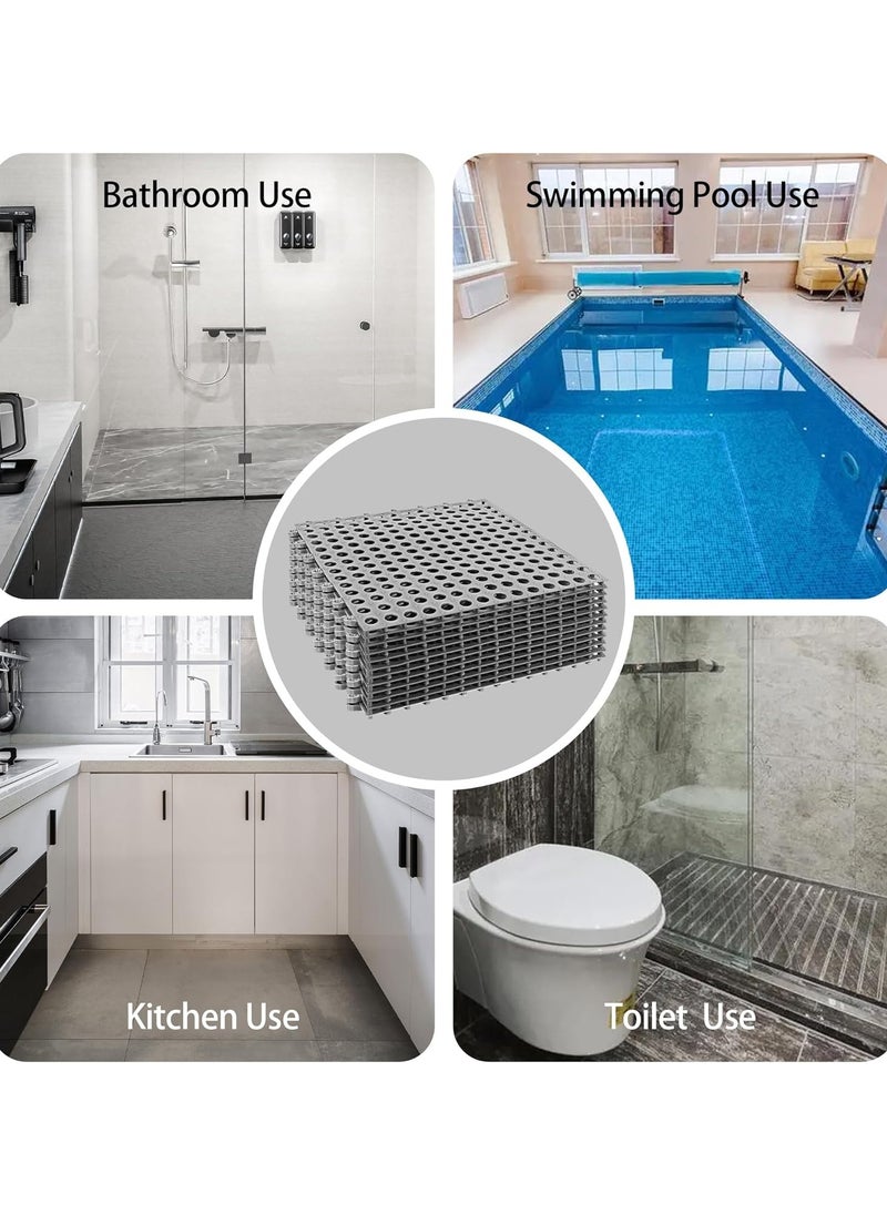 VUCATIN - 6PCS Drainage Interlocking Floor Mats 11.8”x11.8” Non-Slip Shower Bathroom Pool Tiles for Flooring Soft TPE Splicing Modular Interlocking Cushion Mat for Drain Pool Kennel Poultry Floor Grid Grey  (Grey) - Image 1