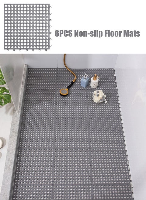 6PCS Drainage Interlocking Floor Mats 11.8”x11.8” Non-Slip Shower Bathroom Pool Tiles for Flooring Soft TPE Splicing Modular Interlocking Cushion Mat for Drain Pool Kennel Poultry Floor Grid Grey  (Grey)