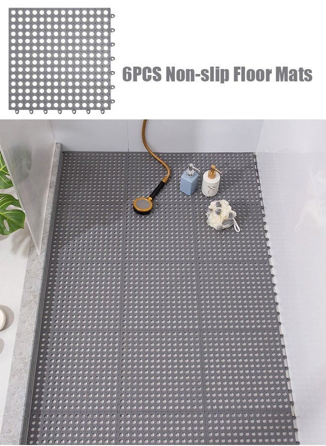 VUCATIN - 6PCS Drainage Interlocking Floor Mats 11.8”x11.8” Non-Slip Shower Bathroom Pool Tiles for Flooring Soft TPE Splicing Modular Interlocking Cushion Mat for Drain Pool Kennel Poultry Floor Grid Grey  (Grey) - Image 1